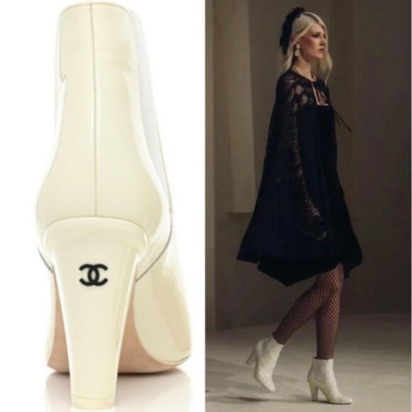 Authentic CHANEL 2022 Chelsea Ivory CC Logo Block Heel Ankle Boots Size … - Picture 3 of 17